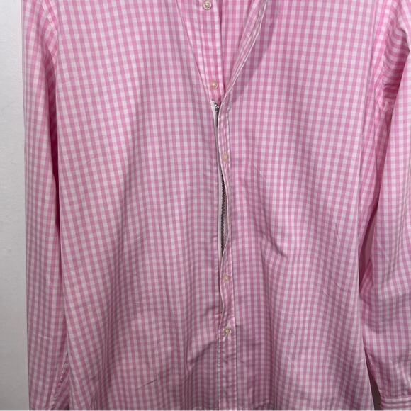 Teddy Stratford Pink Gingham Oxford Cloth Zip Front Shirt Size Large or 4 - Picture 7 of 13